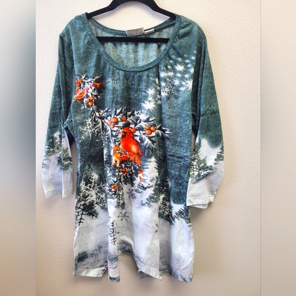 Collections‎ Etc Size XL Holiday Red Cardinal Rhinestone Tunic Top - Picture 1 of 6